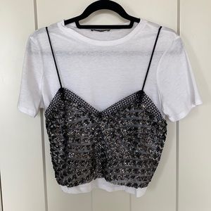 Zara tshirt top with sequin tank overlay